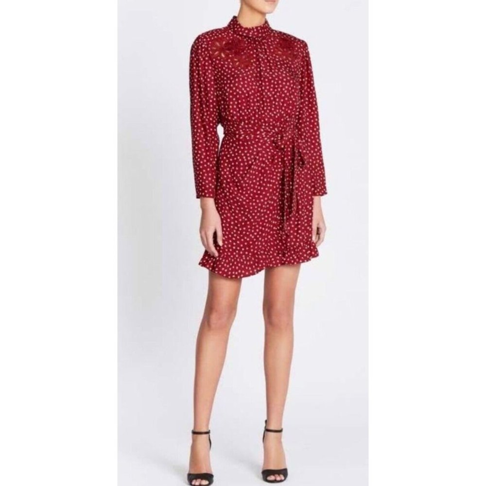 Rebecca Taylor Embroidered Silk Blurry Heart Dress 10 Red Ivory Long Sleeve